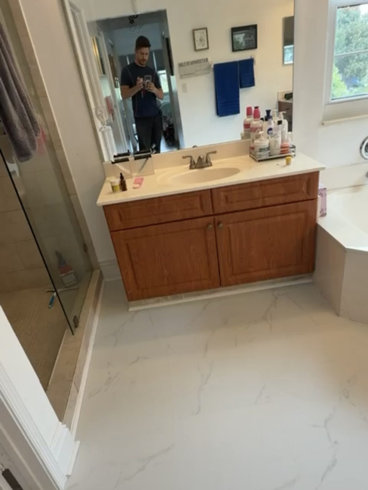Before: Oak vanity to soft grey
